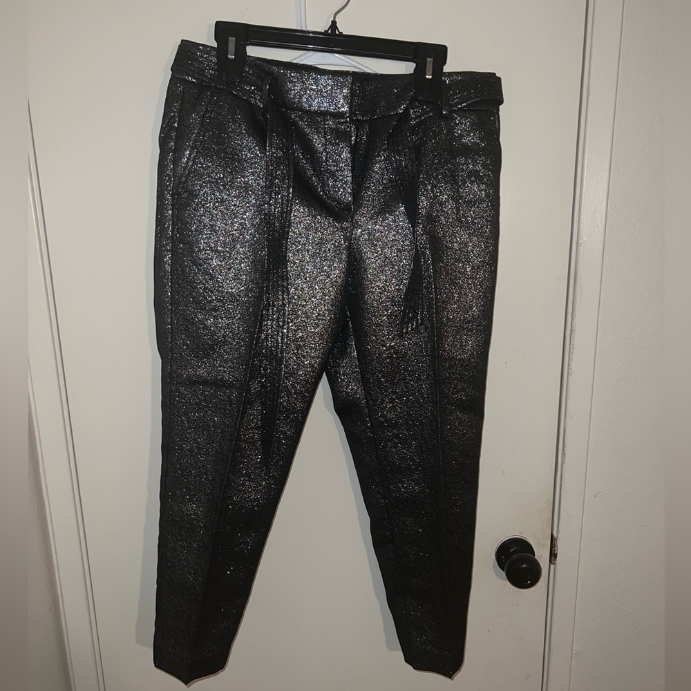 Sparkly black trousers with belt